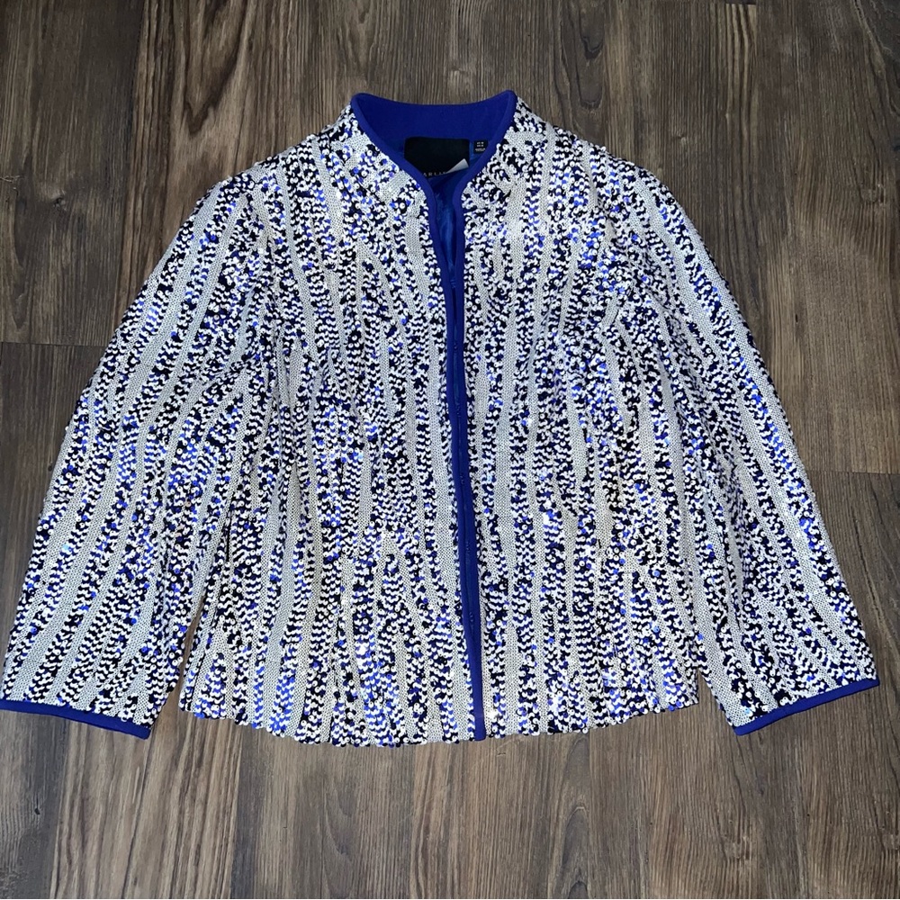 Carlisle Bluish Purple Sequin Evening Blazer Jacket - Picture 3 of 15